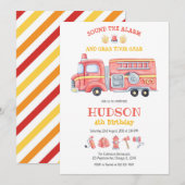 Firetruck Firefighter Kids Birthday Invitation Kaart (Voorkant / Achterkant)