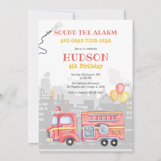 Firetruck Firefighter Kids Birthday Invitation Kaart (Voorkant)