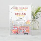 Firetruck Firefighter Kids Birthday Invitation Kaart (Staand voorkant)