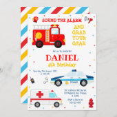 Firetruck Firefighter Kids Birthday Invitation Kaart (Voorkant / Achterkant)