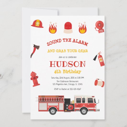 Firetruck Firefighter Kids Birthday Invitation Kaart (Voorkant)