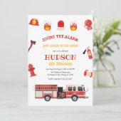 Firetruck Firefighter Kids Birthday Invitation Kaart (Staand voorkant)