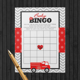 Firetruck Gift Bingo Baby shower Game Pack Notitieblok