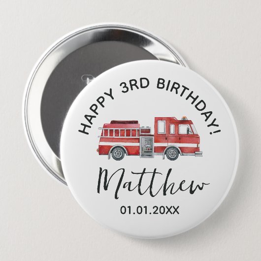 Firetruck Happy Birthday Party Button (Voorkant /achterkant)