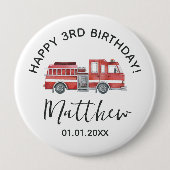 Firetruck Happy Birthday Party Button (Voorkant)