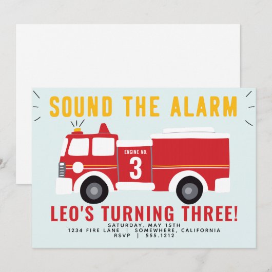 FIRETRUCK INVITE KAART (Voorkant / Achterkant)
