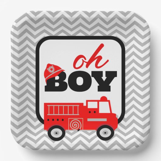Firetruck Jongen Baby shower Party Papieren Bordje (Voorkant)