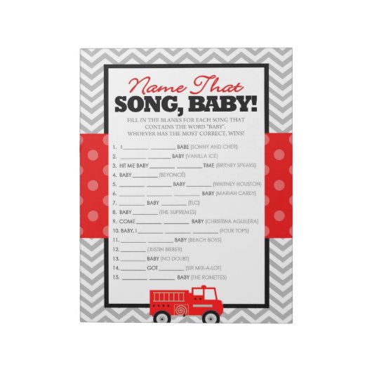 Firetruck naam dat lied douche spel - 40 Pack Notitieblok (Linkerzijde)