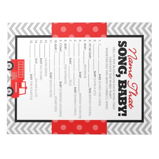 Firetruck naam dat lied douche spel - 40 Pack Notitieblok (Voorkant)