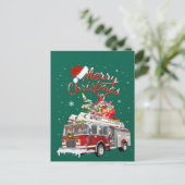 Firetruck Santa Sleigh Fireman Christmas Firefight Briefkaart (Staand voorkant)