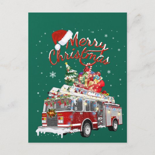 Firetruck Santa Sleigh Fireman Christmas Firefight Briefkaart (Voorkant)