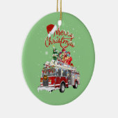 Firetruck Santa Sleigh Fireman-kerstvuurgevechten Keramisch Ornament (Rechts)