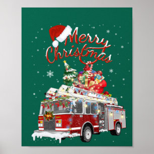 Firetruck Santa Sleigh Fireman-kerstvuurgevechten Poster