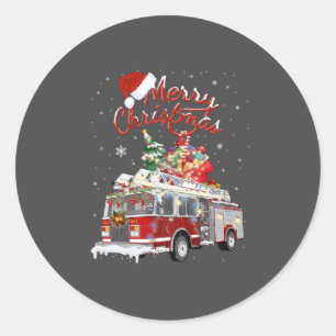 Firetruck Santa Sleigh Fireman-kerstvuurgevechten Ronde Sticker