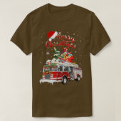Firetruck Santa Sleigh Fireman-kerstvuurgevechten T-shirt (Design voorkant)