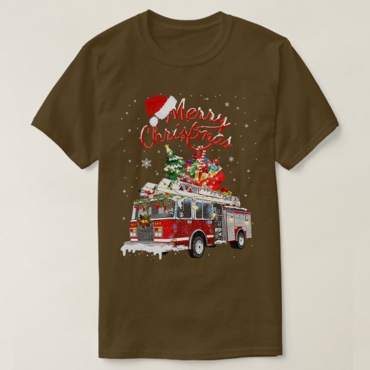 Firetruck Santa Sleigh Fireman-kerstvuurgevechten T-shirt (Design voorkant)