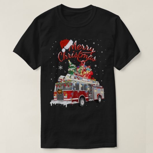 Firetruck Santa Sleigh Fireman-kerstvuurgevechten T-shirt (Design voorkant)