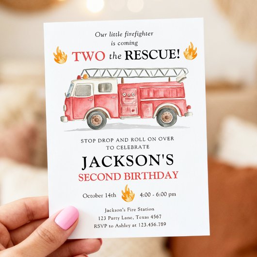 Firetruck Two the Rescue Boy Second Birthday Kaart