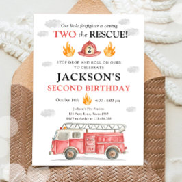 Firetruck Two the Rescue Boy Second Birthday Kaart