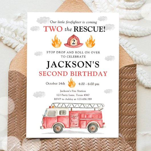 Firetruck Two the Rescue Boy Second Birthday Kaart