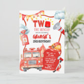 Firetruck Two The Rescue Kid's 2nd Birthday Kaart (Staand voorkant)