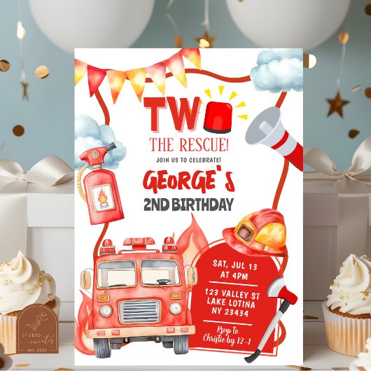 Firetruck Two The Rescue Kid's 2nd Birthday Kaart