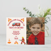 Firetruck Verjaardagsfeestfoto Dank u kaart (Staand voorkant)