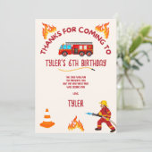 Firetruck verjaardagsfeestje bedankje bedankkaart (Staand voorkant)