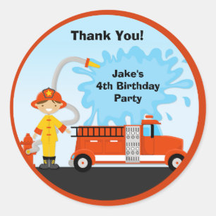 Firetruck Verjaardagsfeestje Favor Stickers