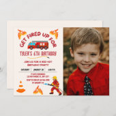 Firetruck verjaardagsfeestje foto uitnodiging (Voorkant / Achterkant)