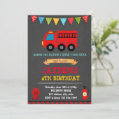 Firetruck verjaardagsfeestje uitnodiging (Staand voorkant)