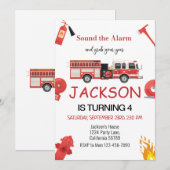 Firetruck verjaardagsuitnodiging Brandweerman uitn Kaart (Voorkant / Achterkant)