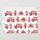 Firetruck verjaardagsuitnodiging klinkt het alarm kaart (Achterkant)