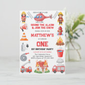 Firetrucks Boy 1st Birthday | Cute Little party Kaart (Staand voorkant)