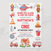 Firetrucks Boy 1st Birthday | Cute Little party Kaart (Voorkant)