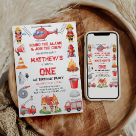 Firetrucks Boy 1st Birthday | Cute Little party Kaart