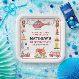 Firetrucks Boy 1st Birthday | Cute Little party Papieren Bordje