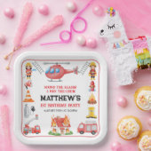 Firetrucks Boy 1st Birthday | Cute Little party Papieren Bordje (Feest)