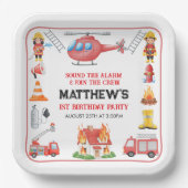 Firetrucks Boy 1st Birthday | Cute Little party Papieren Bordje (Voorkant)