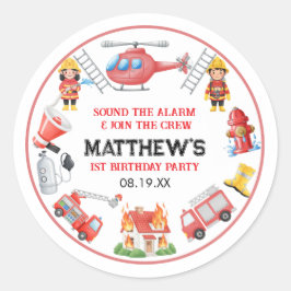 Firetrucks Boy 1st Birthday | Cute Little party Ronde Sticker