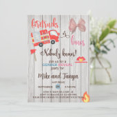 Firetrucks or Bows gender reveal invitation. Kaart (Staand voorkant)