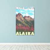 Fireweed & Mountains - Cordova, Alaska Canvas Afdruk (Insitu (Houten vloer))