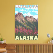 Fireweed & Mountains - Cordova, Alaska Canvas Afdruk (Insitu (Woonkamer))