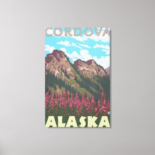 Fireweed & Mountains - Cordova, Alaska Canvas Afdruk (Voorkant)