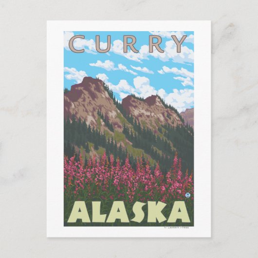 Fireweed & Mountains - Curry, Alaska Briefkaart (Voorkant)