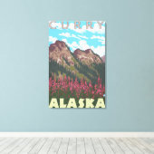 Fireweed & Mountains - Curry, Alaska Canvas Afdruk (Insitu (Houten vloer))