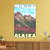 Fireweed & Mountains - Curry, Alaska Canvas Afdruk (Insitu (Woonkamer))