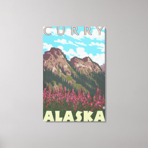 Fireweed & Mountains - Curry, Alaska Canvas Afdruk