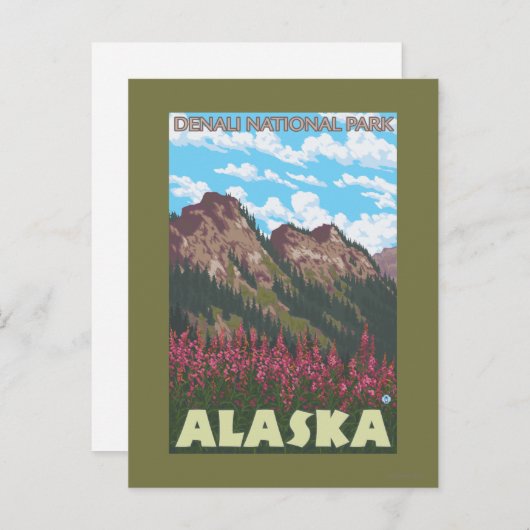 Fireweed & Mountains - Denali Nat'l Park, Briefkaart (Voorkant / Achterkant)