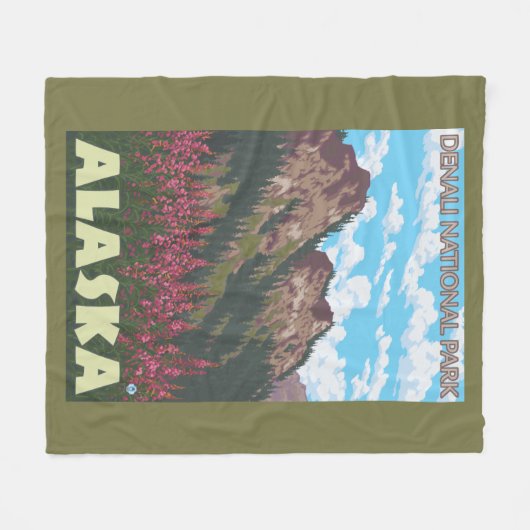 Fireweed & Mountains - Denali Nat'l Park Fleece Deken (Voorkant (Horizontaal))